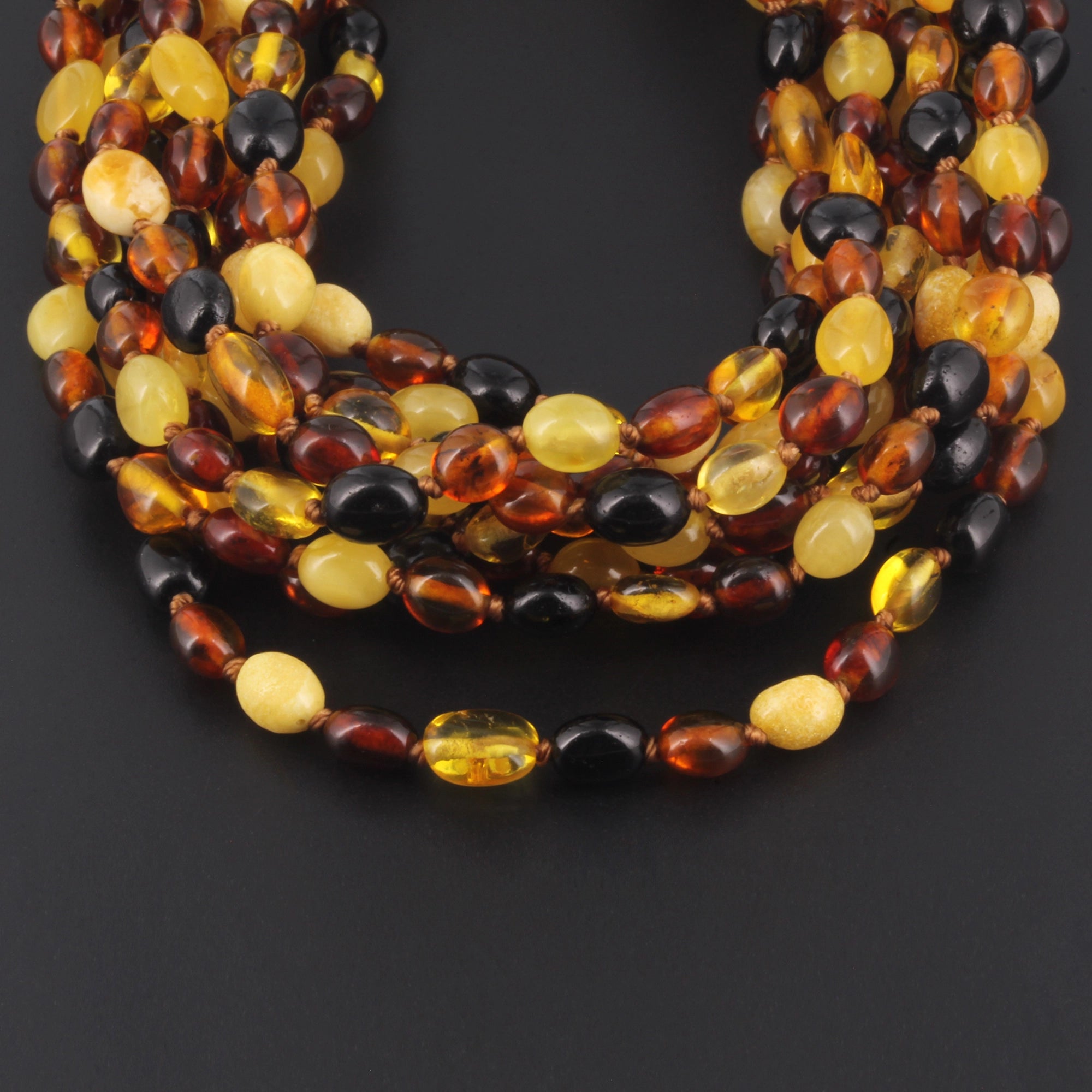 Baltic Amber Baby Teething Necklace Olive Multicolor Glossy Finish - Wholesale Lot of 10pcs - 32cm / 12.6in - XO54M