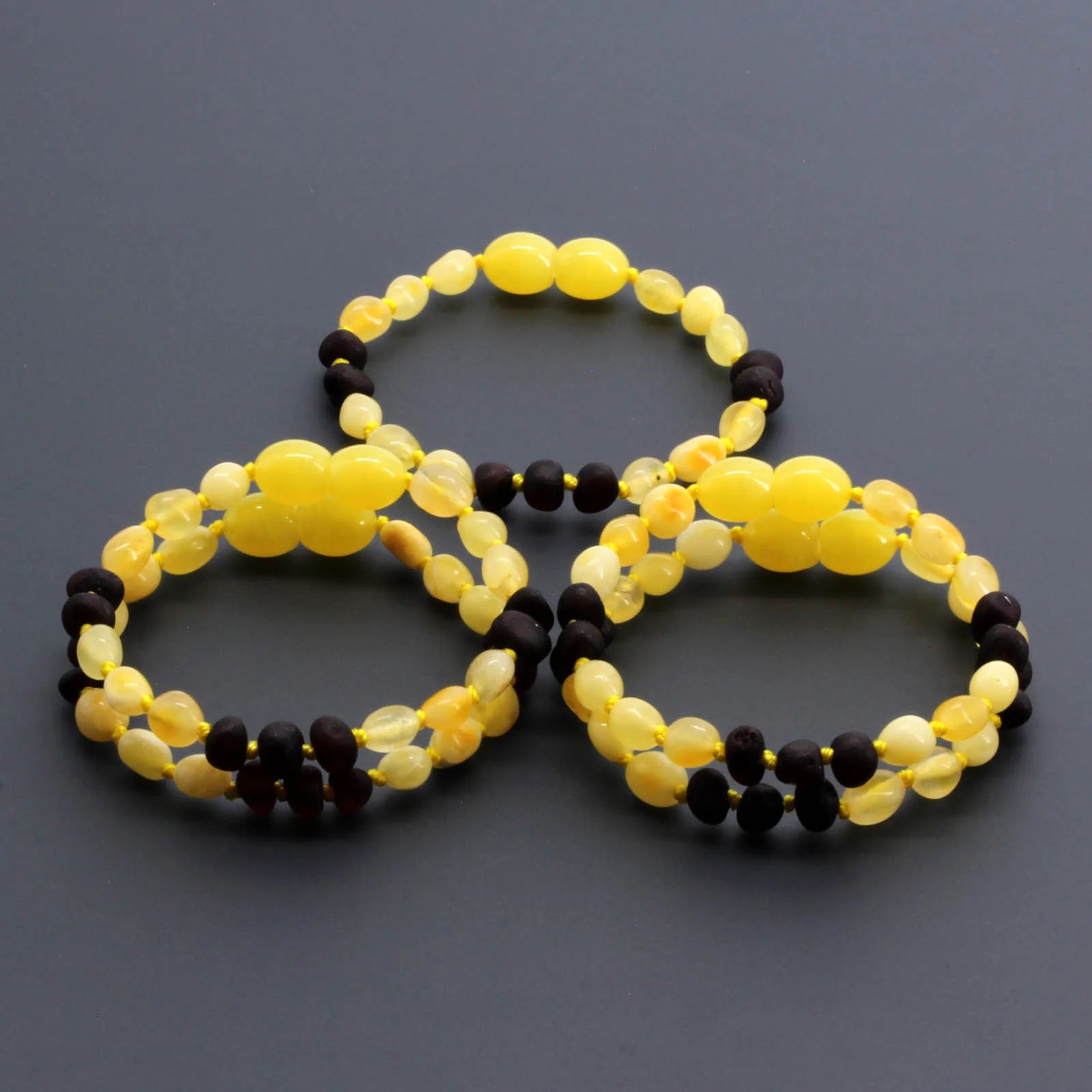 Baltic Amber Baby Teething Bracelet Olive Milky Yellow Glossy Finish - Wholesale Lot of 10pcs - 14cm / 5.5in - CE130