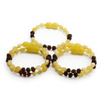 Baltic Amber Baby Teething Bracelet Olive Milky Yellow Glossy Finish - Wholesale Lot of 10pcs - 14cm / 5.5in - CE130