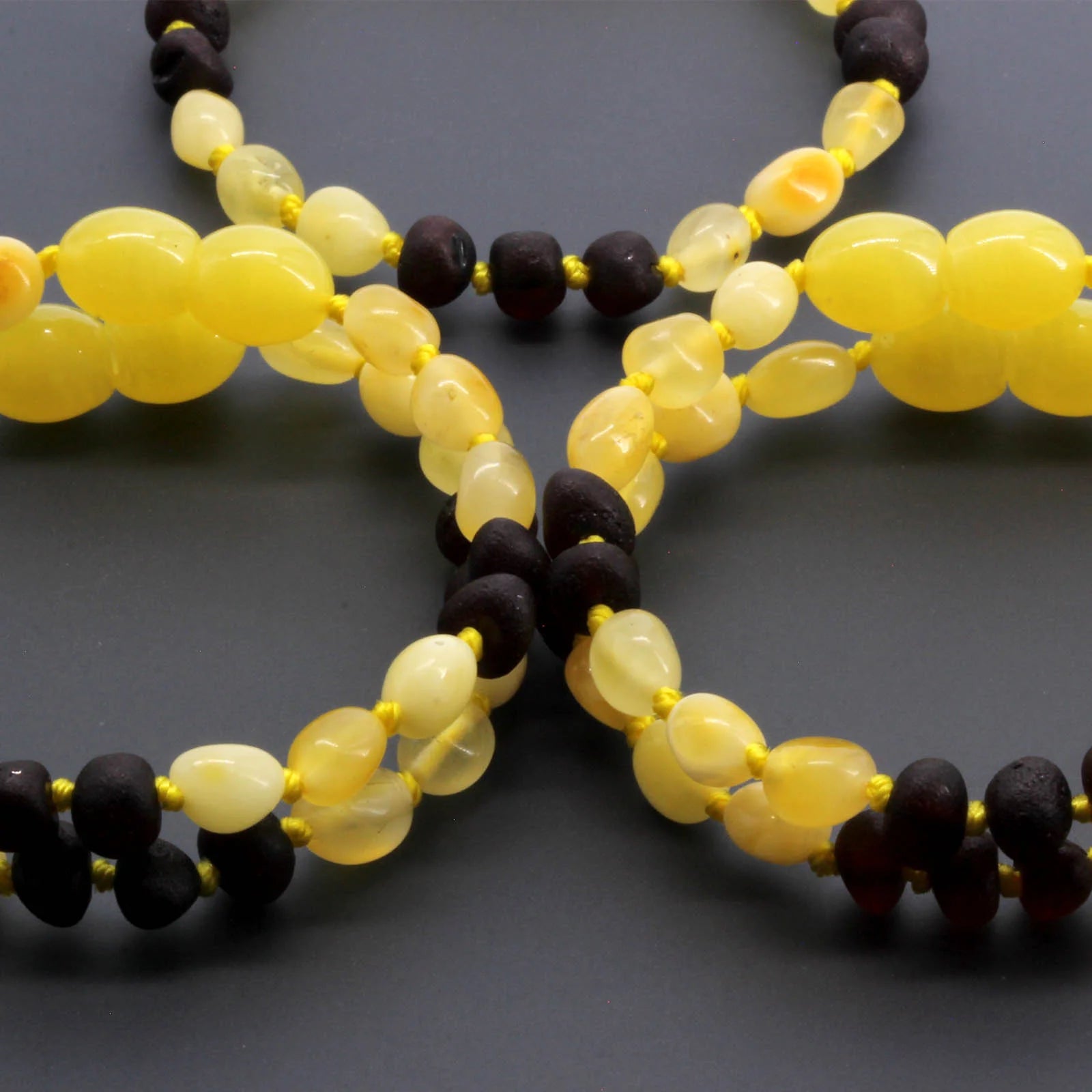 Baltic Amber Baby Teething Bracelet Olive Milky Yellow Glossy Finish - Wholesale Lot of 10pcs - 14cm / 5.5in - CE130