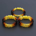 Baltic Amber Baby Teething Bracelet Roundel Rainbow Glossy Finish - Wholesale Lot of 10pcs - 14cm / 5.5in - BE183