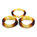 Baltic Amber Baby Teething Bracelet Roundel Rainbow Glossy Finish - Wholesale Lot of 10pcs - 14cm / 5.5in - BE183