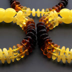 Baltic Amber Baby Teething Bracelet Roundel Rainbow Glossy Finish - Wholesale Lot of 10pcs - 14cm / 5.5in - BE183
