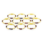 Baltic Amber Baby Teething Bracelet Olive Milky Yellow Glossy Finish - Wholesale Lot of 10pcs - 14cm / 5.5in - CE130