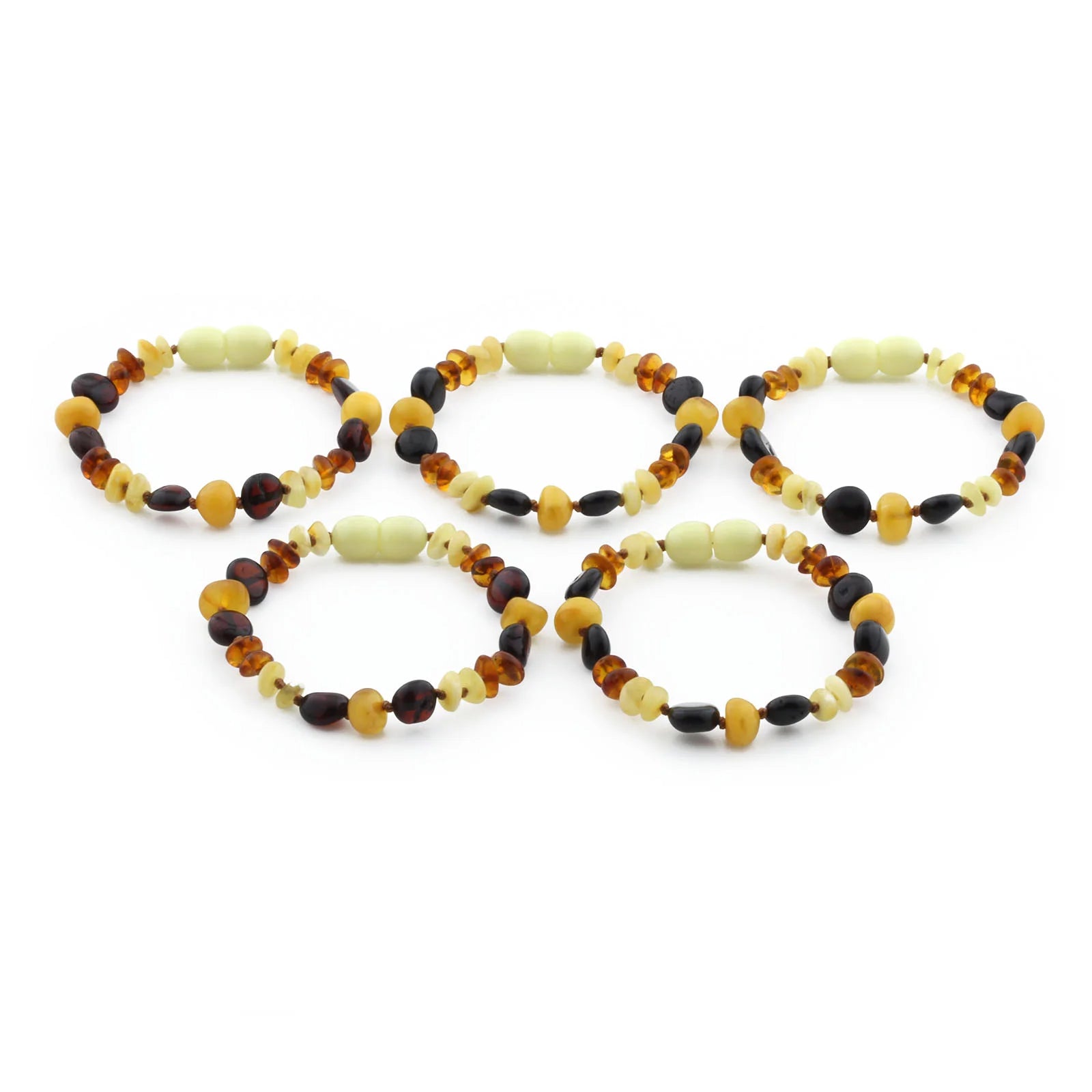 BALTIC AMBER BABY TEETHING BRACELETS LOT OF 10pcs - ROUNDEL. BE167
