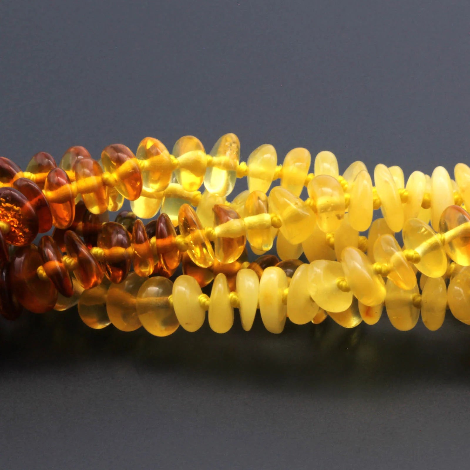 Baltic Amber Baby Teething Bracelet Roundel Rainbow Glossy Finish - Wholesale Lot of 10pcs - 14cm / 5.5in - BE183