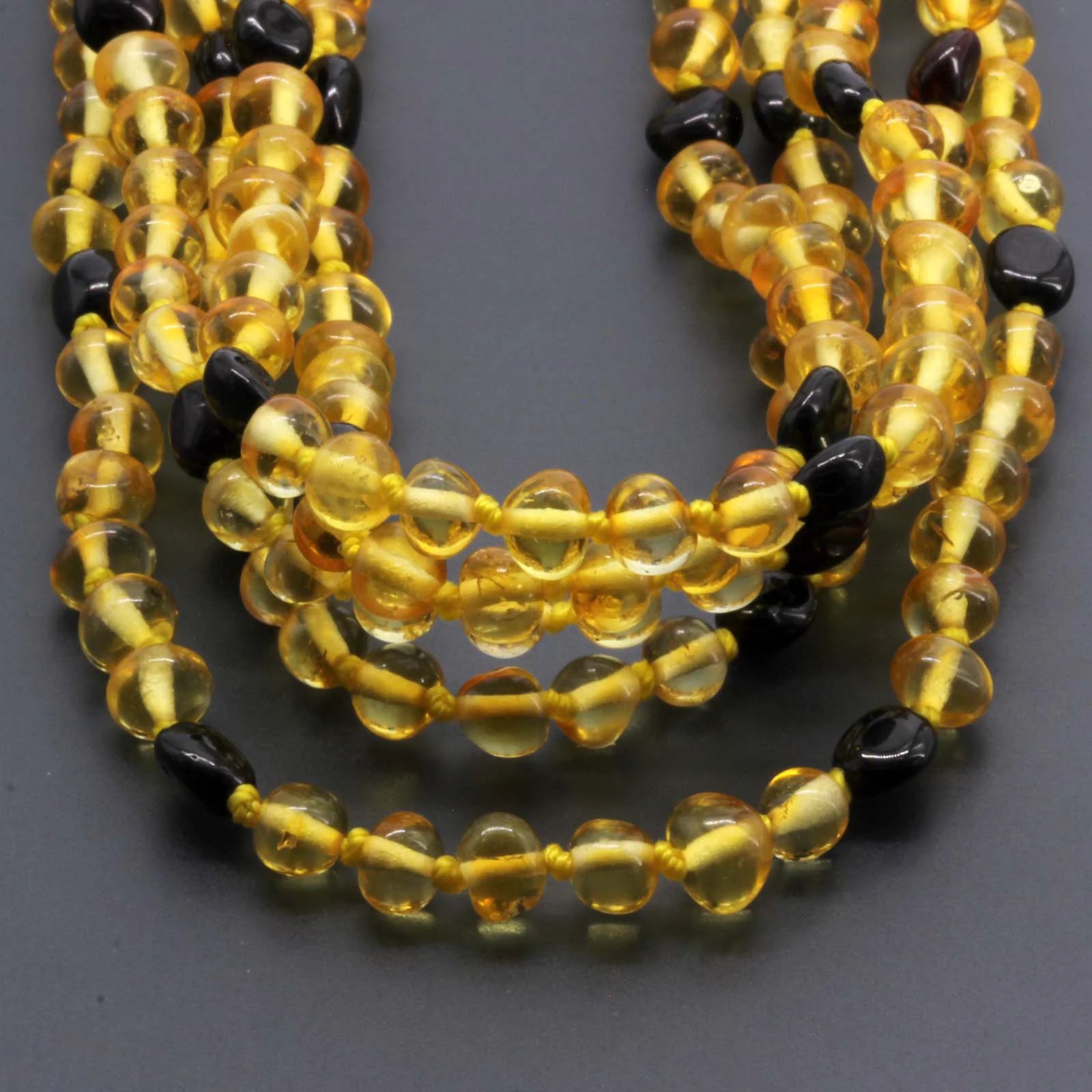 Baltic Amber Baby Teething Necklace Baroque Yellow Glossy Finish - Wholesale Lot of 10pcs - 32cm / 12.6in - BE172