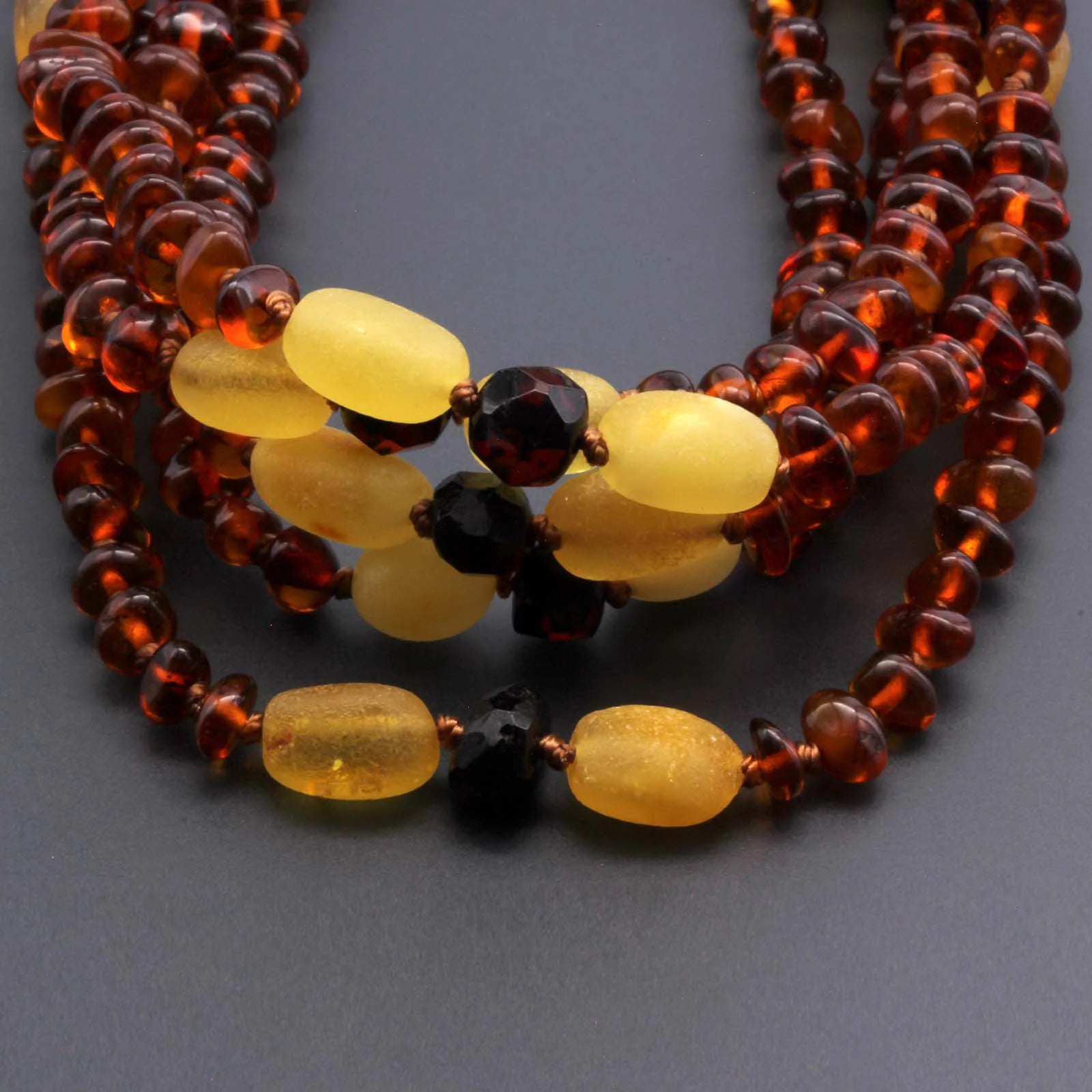 Baltic Amber Baby Teething Necklace Roundel Milky Cognac Glossy Finish - Wholesale Lot of 10pcs - 32cm / 12.6in - BE182