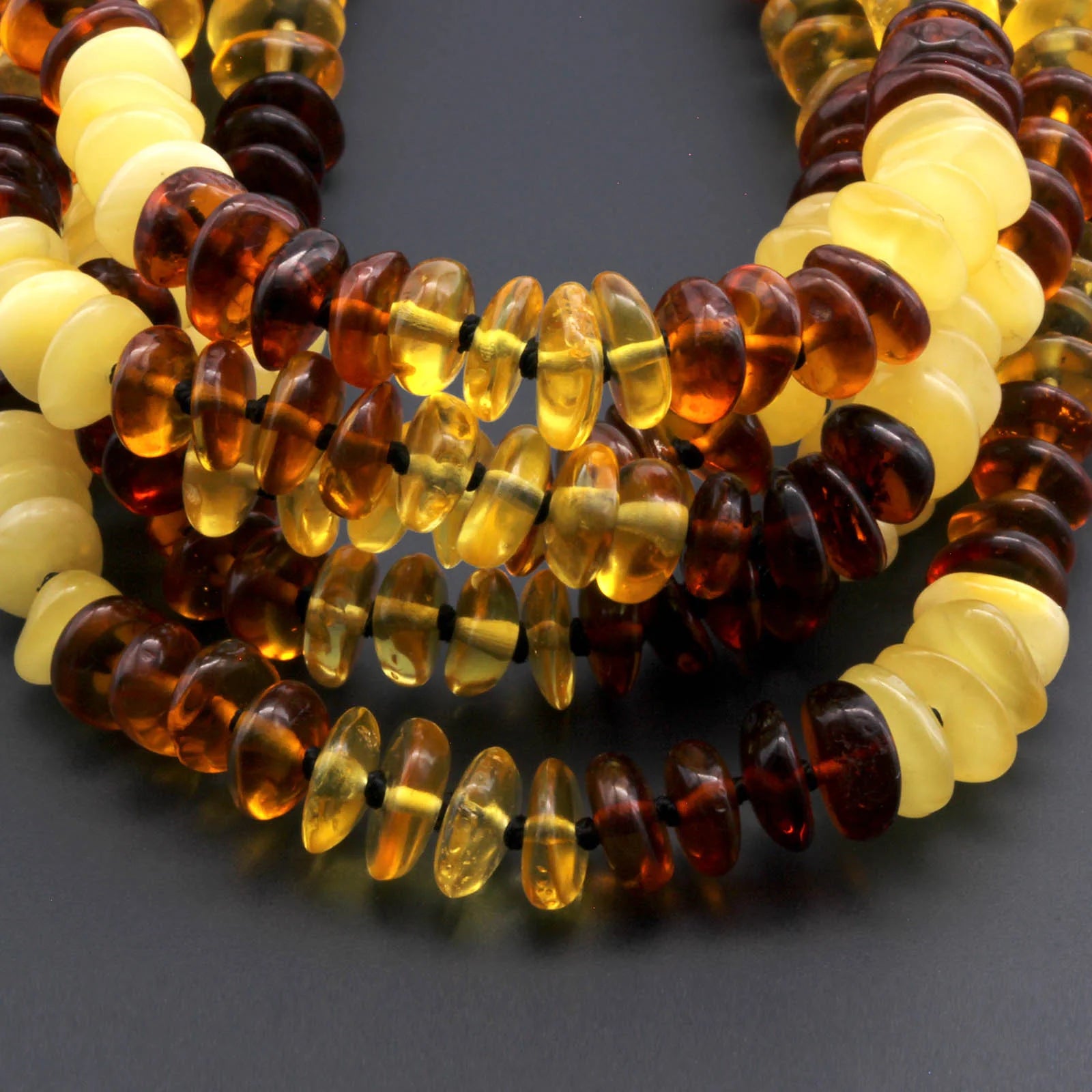 Baltic Amber Baby Teething Necklace Roundel Multicolor Glossy Finish - Wholesale Lot of 10pcs - 32cm / 12.6in - BE180