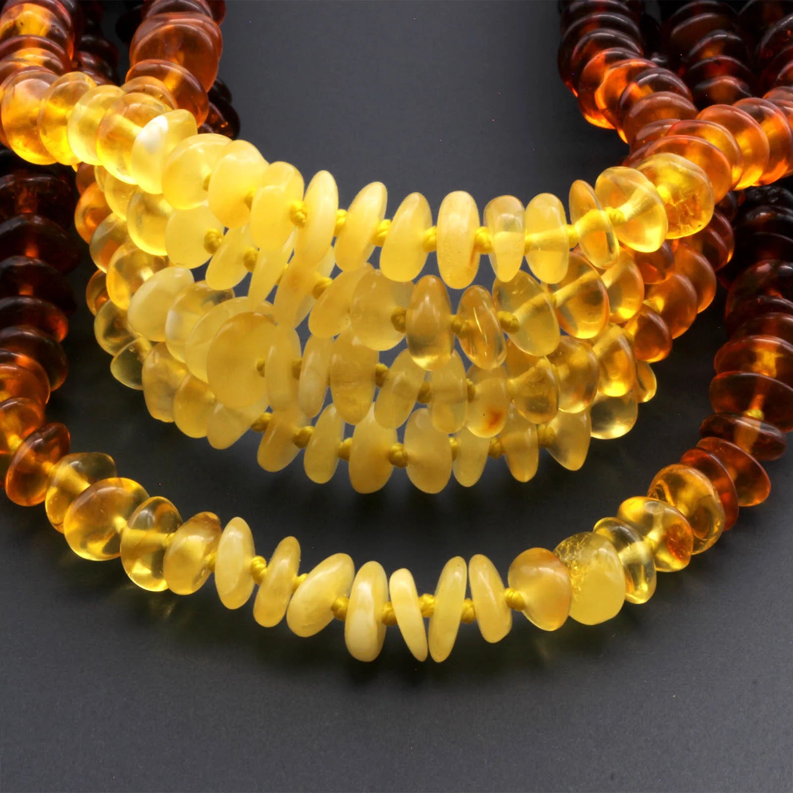 Baltic Amber Baby Teething Necklace Roundel Rainbow Glossy Finish - Wholesale Lot of 10pcs - 32cm / 12.6in - BE183