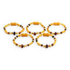 Baltic Amber Baby Teething Bracelet Baroque Multicolor Glossy Finish - Wholesale Lot of 10pcs - 14cm / 5.5in - BE193