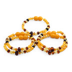 Baltic Amber Baby Teething Bracelet Baroque Multicolor Glossy Finish - Wholesale Lot of 10pcs - 14cm / 5.5in - BE193