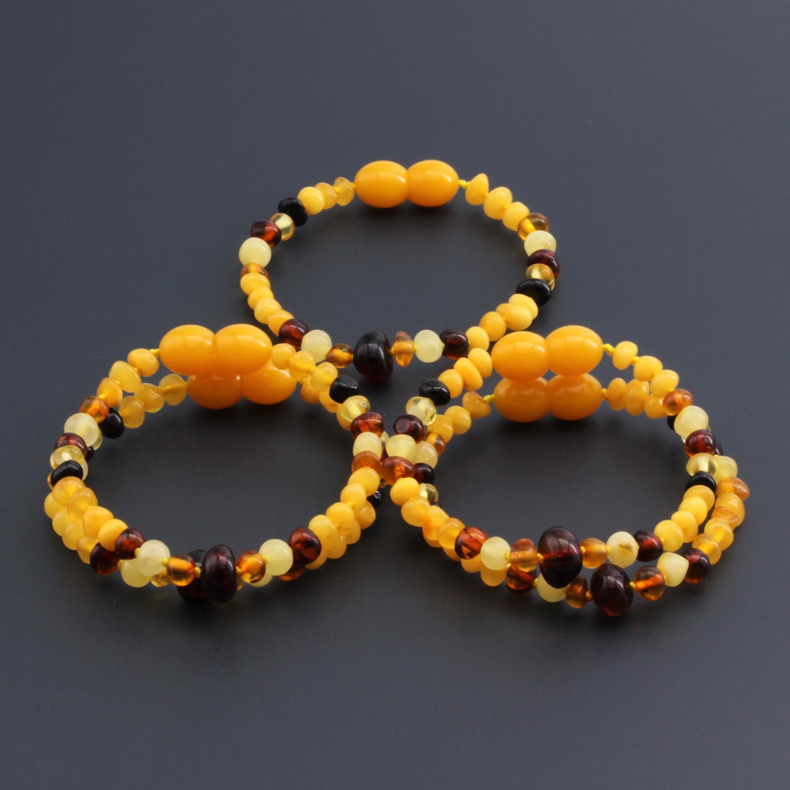 Baltic Amber Baby Teething Bracelet Baroque Multicolor Glossy Finish - Wholesale Lot of 10pcs - 14cm / 5.5in - BE193