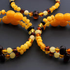 Baltic Amber Baby Teething Bracelet Baroque Multicolor Glossy Finish - Wholesale Lot of 10pcs - 14cm / 5.5in - BE193