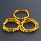 Baltic Amber Baby Teething Bracelet Baroque Milky Yellow Glossy Finish - Wholesale Lot of 10pcs - 14cm / 5.5in - LE40