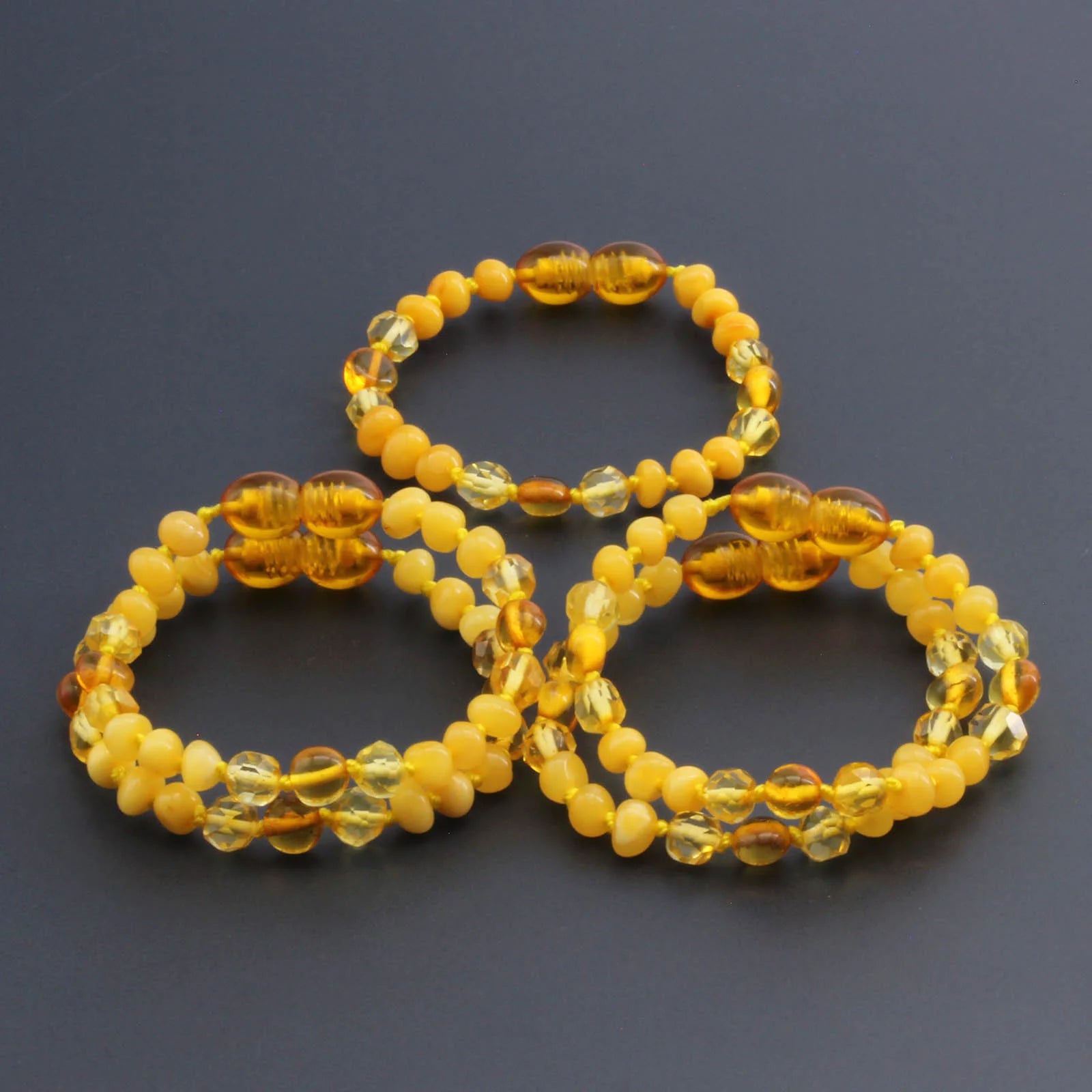 Baltic Amber Baby Teething Bracelet Baroque Milky Yellow Glossy Finish - Wholesale Lot of 10pcs - 14cm / 5.5in - LE40