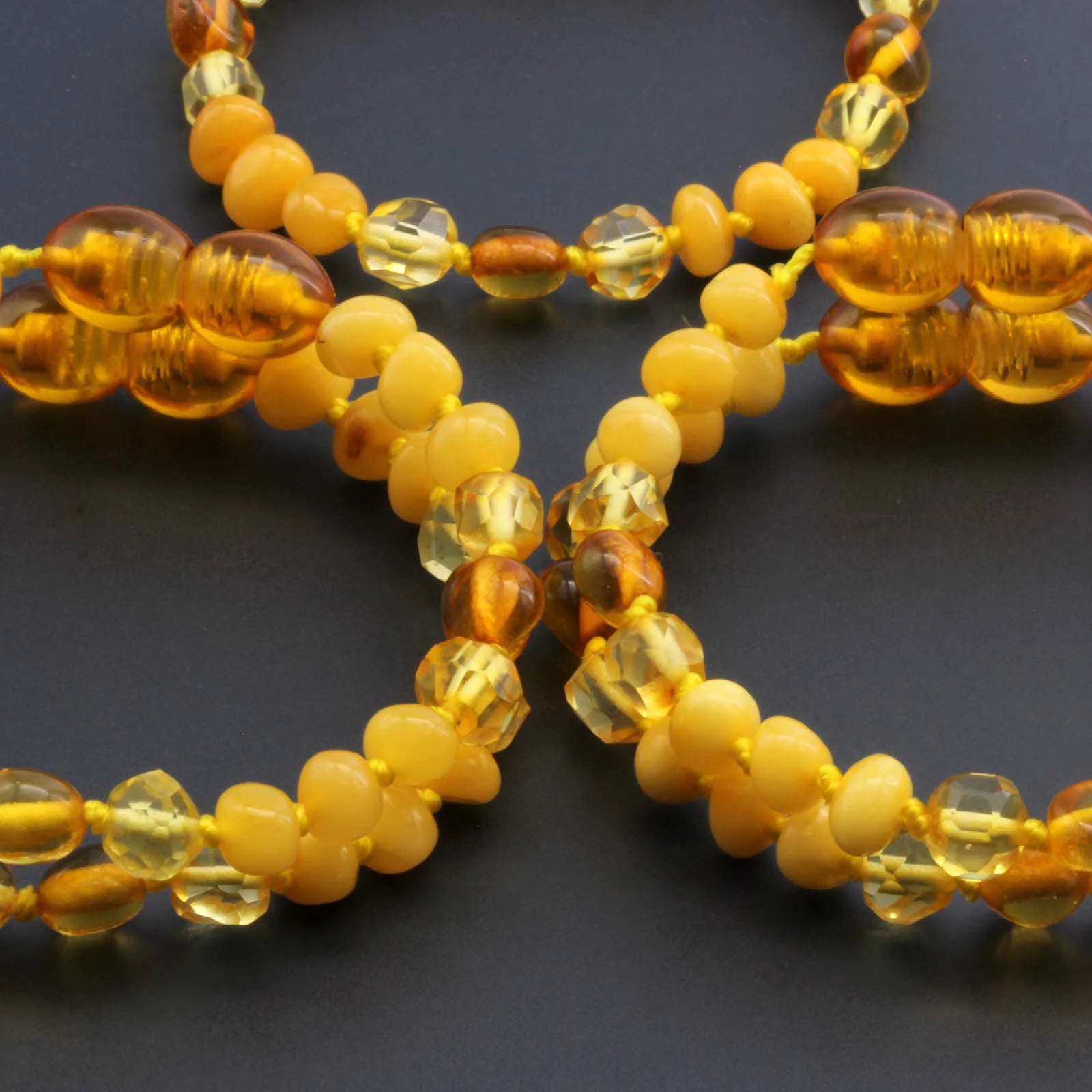 Baltic Amber Baby Teething Bracelet Baroque Milky Yellow Glossy Finish - Wholesale Lot of 10pcs - 14cm / 5.5in - LE40