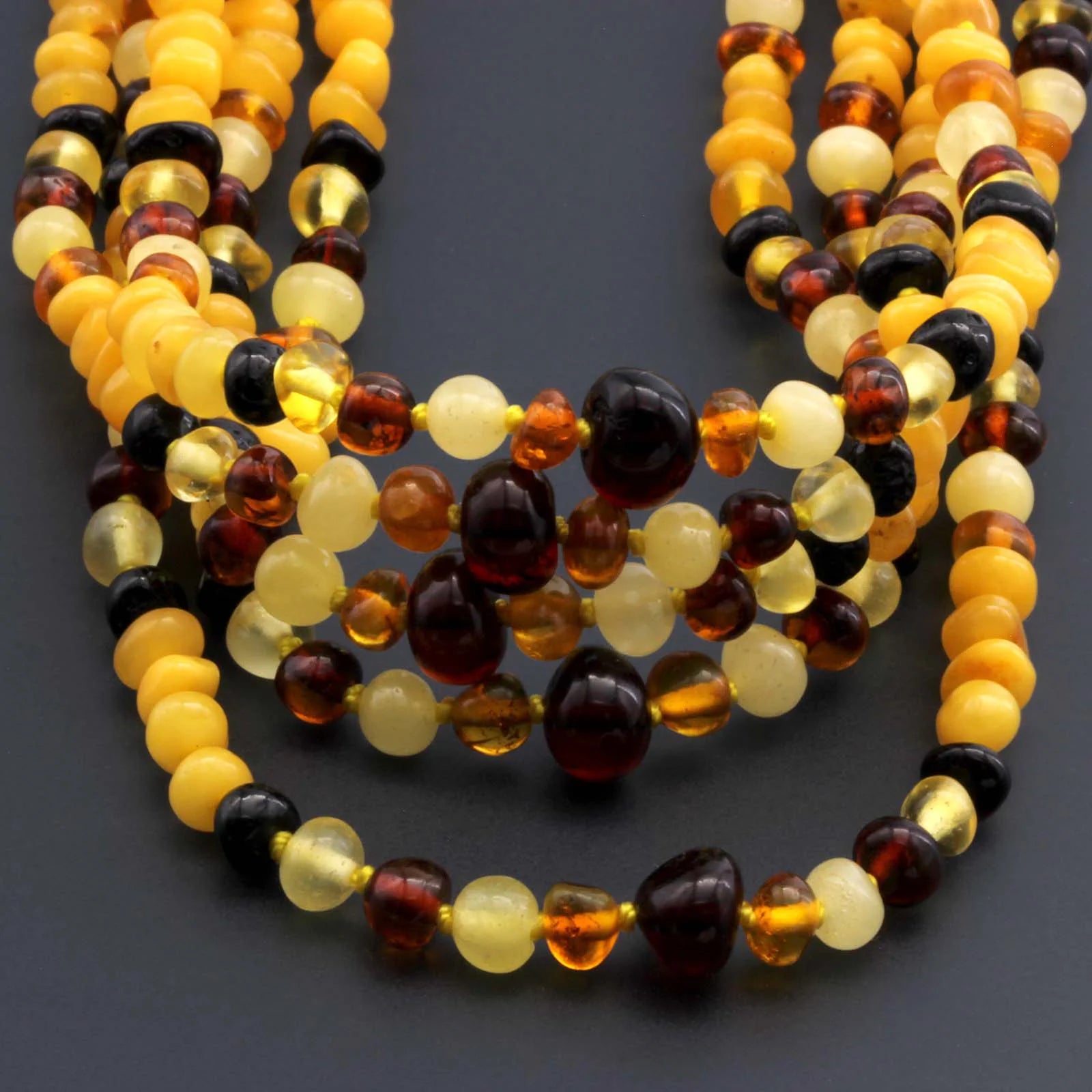 Baltic Amber Baby Teething Necklace Baroque Multicolor Glossy Finish - Wholesale Lot of 10pcs - 32cm / 12.6in - BE193