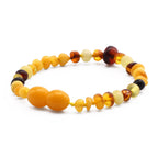Baltic Amber Baby Teething Bracelet Baroque Multicolor Glossy Finish - Wholesale Lot of 10pcs - 14cm / 5.5in - BE193