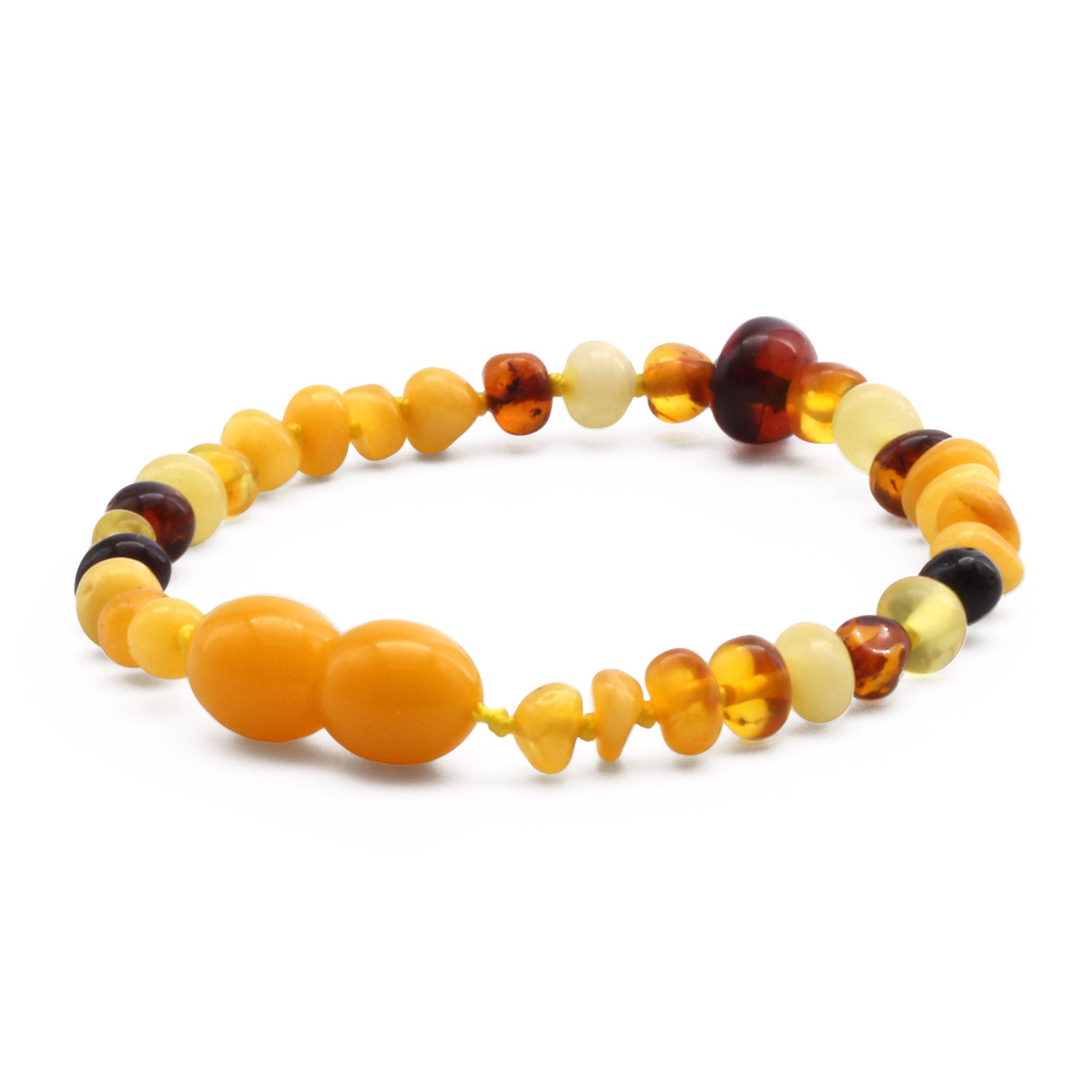 Baltic Amber Baby Teething Bracelet Baroque Multicolor Glossy Finish - Wholesale Lot of 10pcs - 14cm / 5.5in - BE193