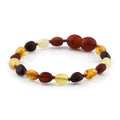 Baltic Amber Baby Teething Bracelet Olive Multicolor Glossy Finish - Wholesale Lot of 10pcs - 14cm / 5.5in - BE240