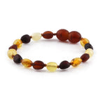 Baltic Amber Baby Teething Bracelet Olive Multicolor Glossy Finish - Wholesale Lot of 10pcs - 14cm / 5.5in - BE240