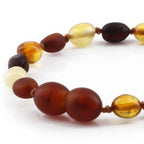 Baltic Amber Baby Teething Bracelet Olive Multicolor Glossy Finish - Wholesale Lot of 10pcs - 14cm / 5.5in - BE240