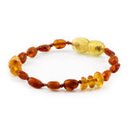 Baltic Amber Baby Teething Bracelet Olive Cognac Glossy Finish - Wholesale Lot of 10pcs - 14cm / 5.5in - CE88