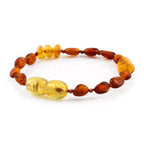 Baltic Amber Baby Teething Bracelet Olive Cognac Glossy Finish - Wholesale Lot of 10pcs - 14cm / 5.5in - CE88