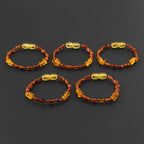 Baltic Amber Baby Teething Bracelet Olive Cognac Glossy Finish - Wholesale Lot of 10pcs - 14cm / 5.5in - CE88