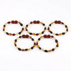 Baltic Amber Baby Teething Bracelet Olive Multicolor Glossy Finish - Wholesale Lot of 10pcs - 14cm / 5.5in - BE240