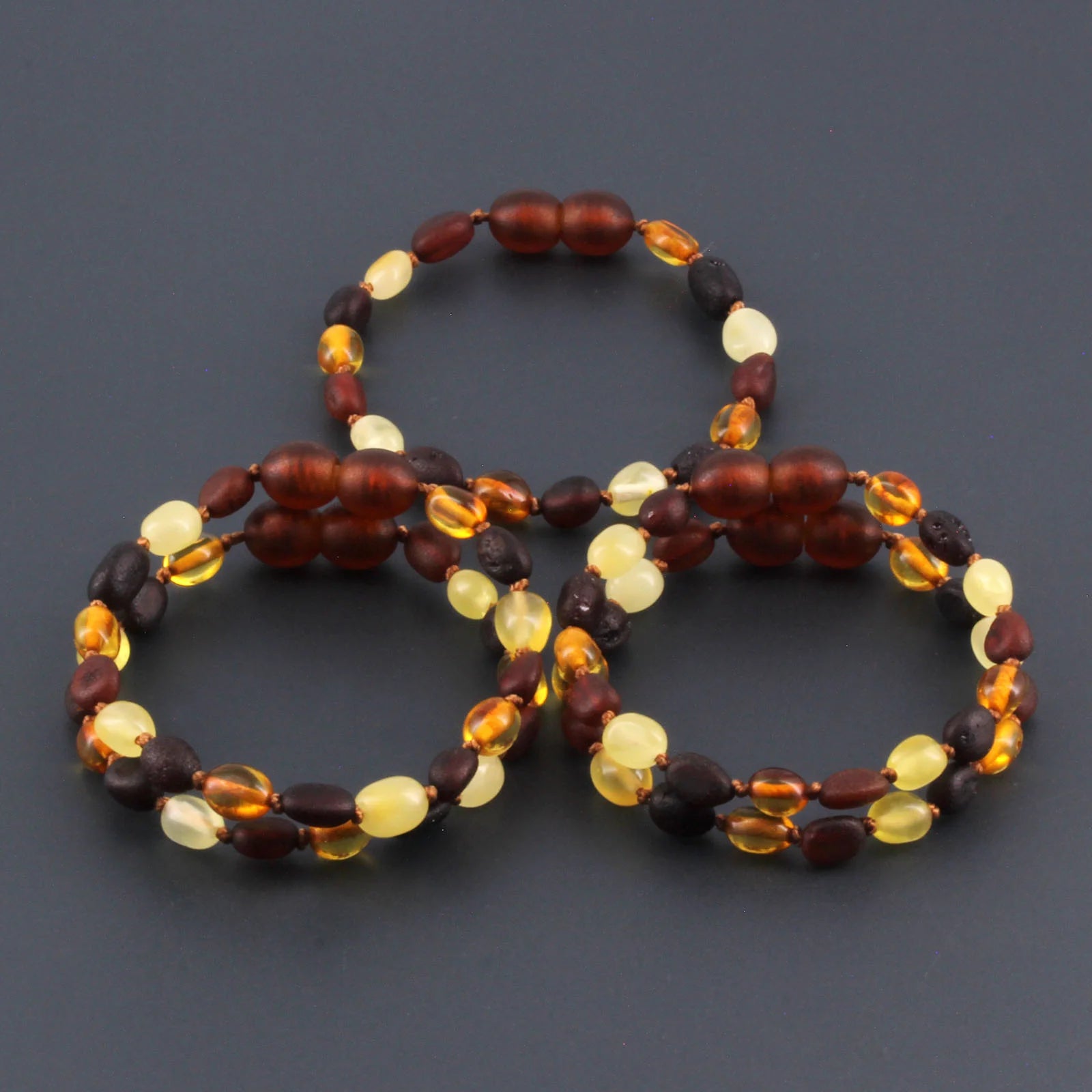 Baltic Amber Baby Teething Bracelet Olive Multicolor Glossy Finish - Wholesale Lot of 10pcs - 14cm / 5.5in - BE240