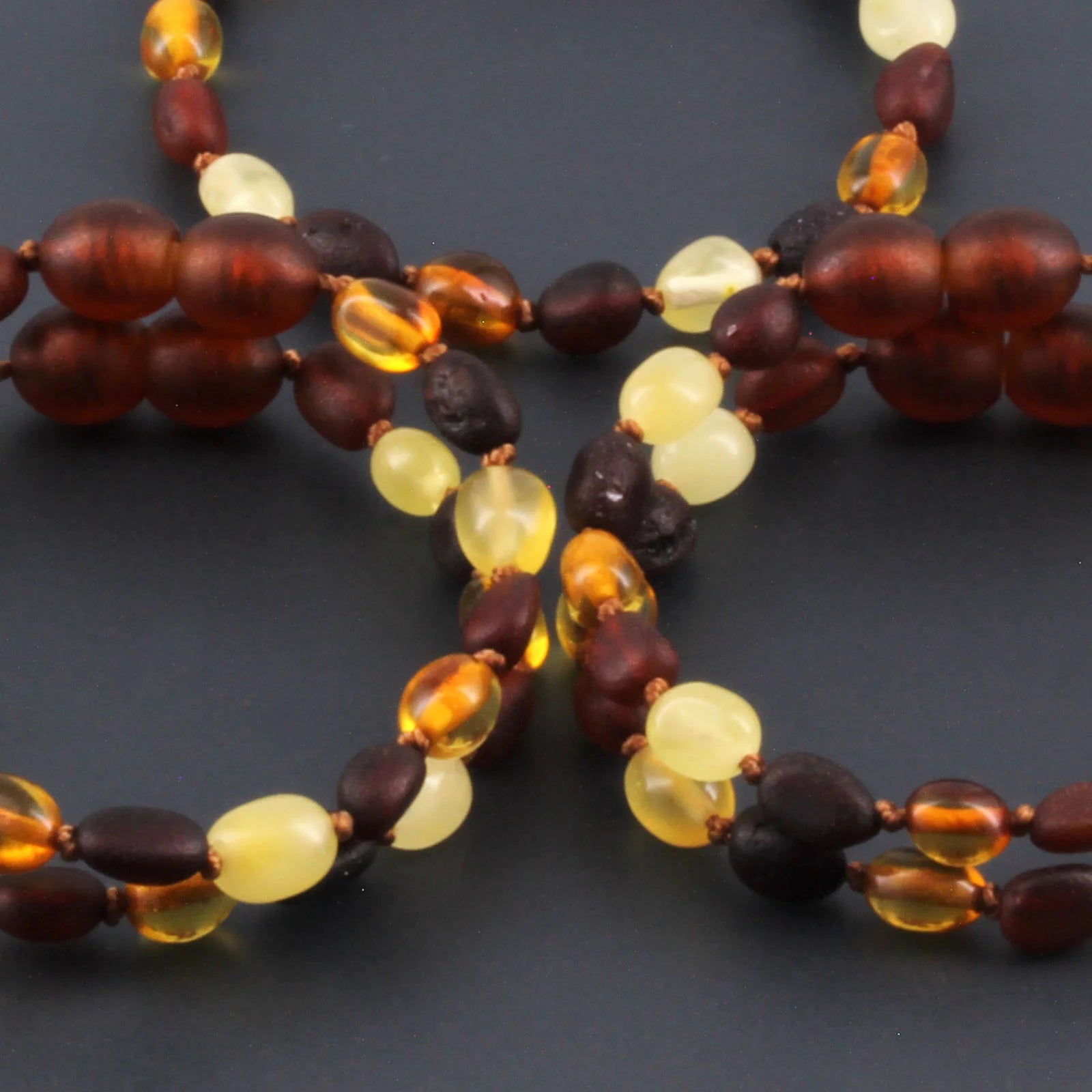 Baltic Amber Baby Teething Bracelet Olive Multicolor Glossy Finish - Wholesale Lot of 10pcs - 14cm / 5.5in - BE240