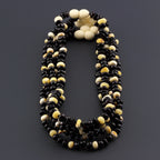 Baltic Amber Baby Teething Necklace Roundel Black Glossy Finish - Wholesale Lot of 10pcs - 32cm / 12.6in - CE167