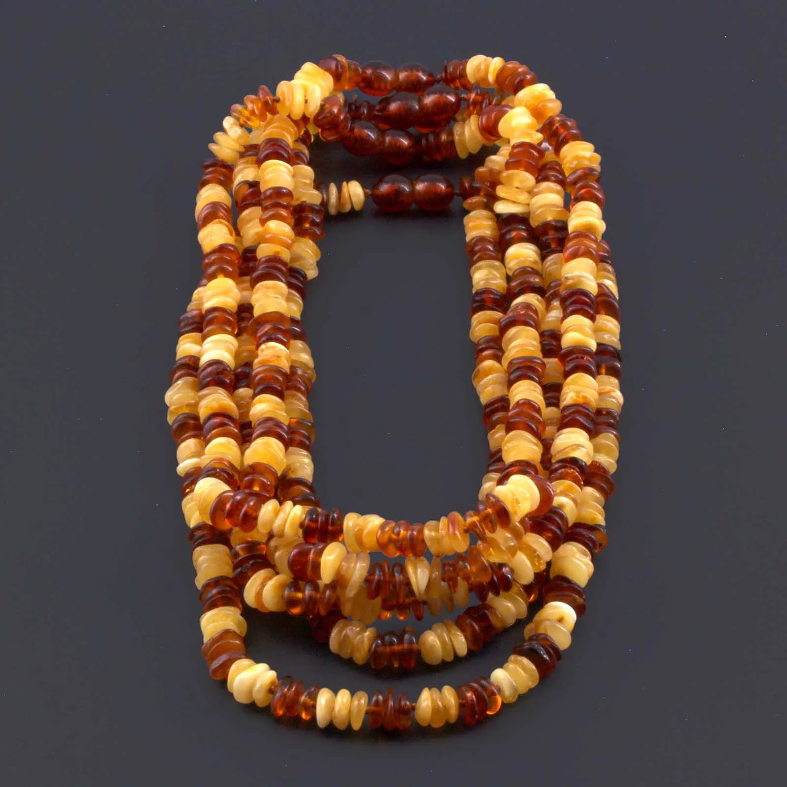 Baltic Amber Junior Necklace Roundel Multicolor Glossy Finish - Wholesale Lot of 10pcs - 38cm / 15in - CJN31