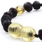 Baltic Amber Baby Teething Bracelet Baroque Black Rough Finish - Wholesale Lot of 10pcs - 14cm / 5.5in - BE189