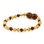Baltic Amber Baby Teething Bracelet Baroque Multicolor Glossy Finish - Wholesale Lot of 10pcs - 14cm / 5.5in - BE198