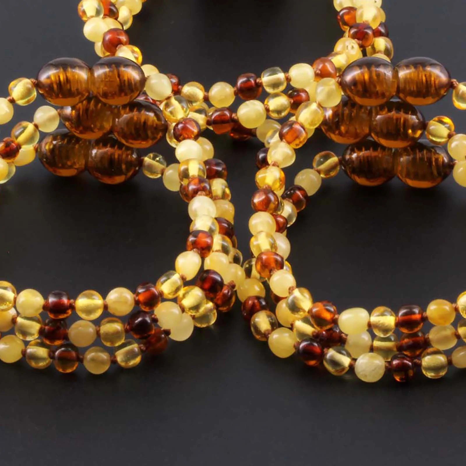Baltic Amber Baby Teething Bracelet Baroque Multicolor Glossy Finish - Wholesale Lot of 10pcs - 14cm / 5.5in - BE198