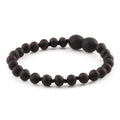 Baltic Amber Baby Teething Bracelet Baroque Black Matte Finish - Wholesale Lot of 10pcs - 14cm / 5.5in - XB54BM