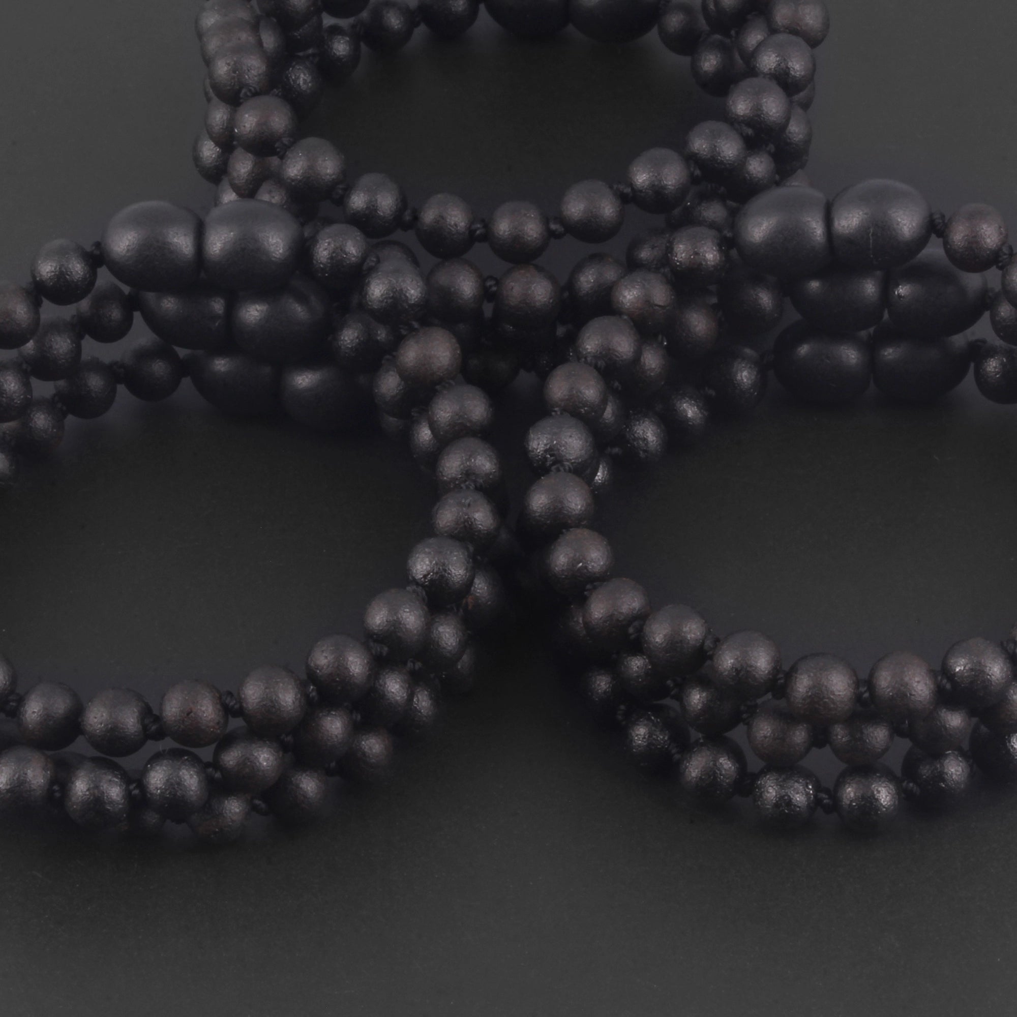 Baltic Amber Baby Teething Bracelet Baroque Black Matte Finish - Wholesale Lot of 10pcs - 14cm / 5.5in - XB54BM