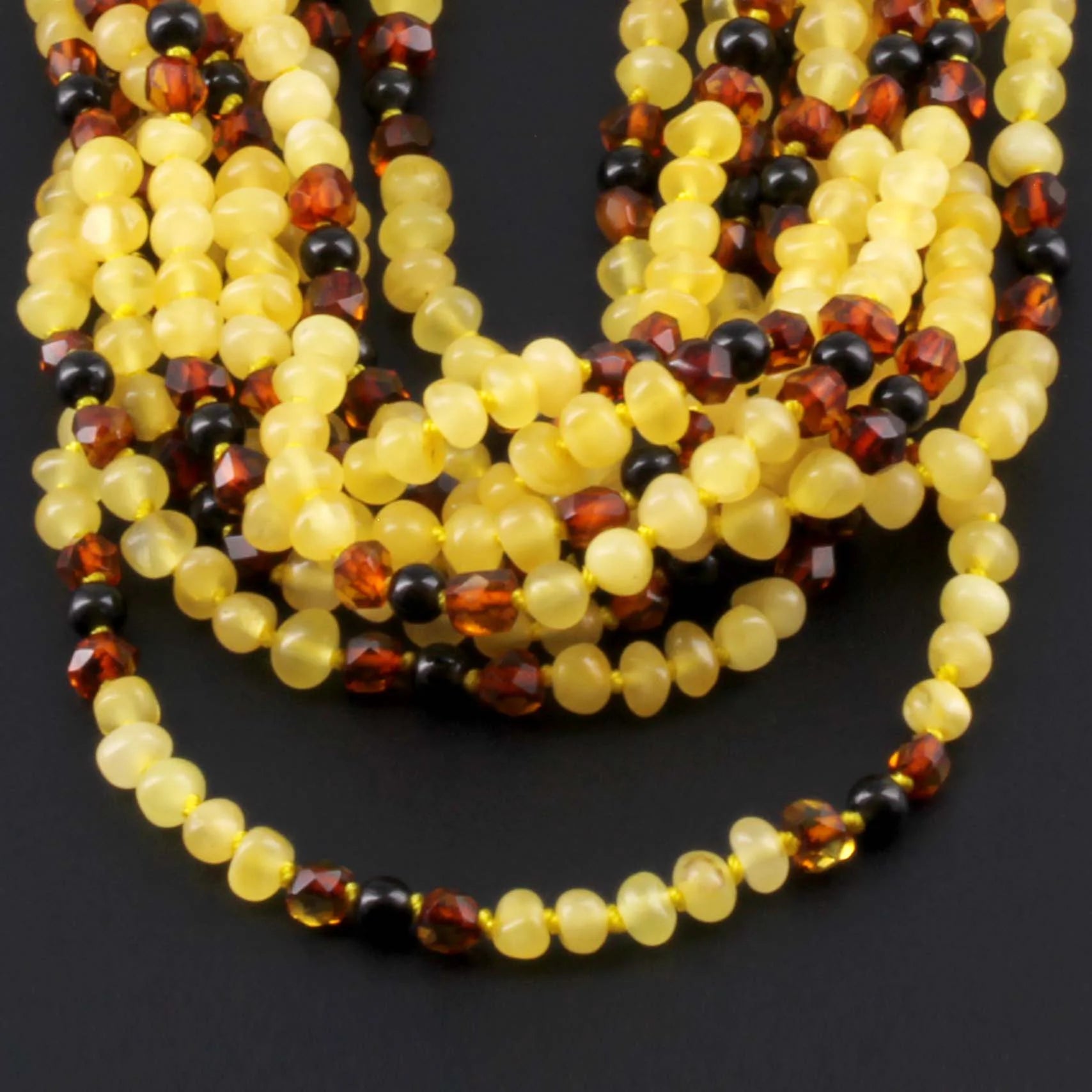 Baltic Amber Baby Teething Necklace Baroque Multicolor Glossy Finish - Wholesale Lot of 10pcs - 32cm / 12.6in - BE197