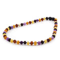 Baltic Amber & Purple Agate Junior Necklace Baroque Multicolor Matte Finish - Wholesale Lot of 10pcs - 38cm / 15in - JN72
