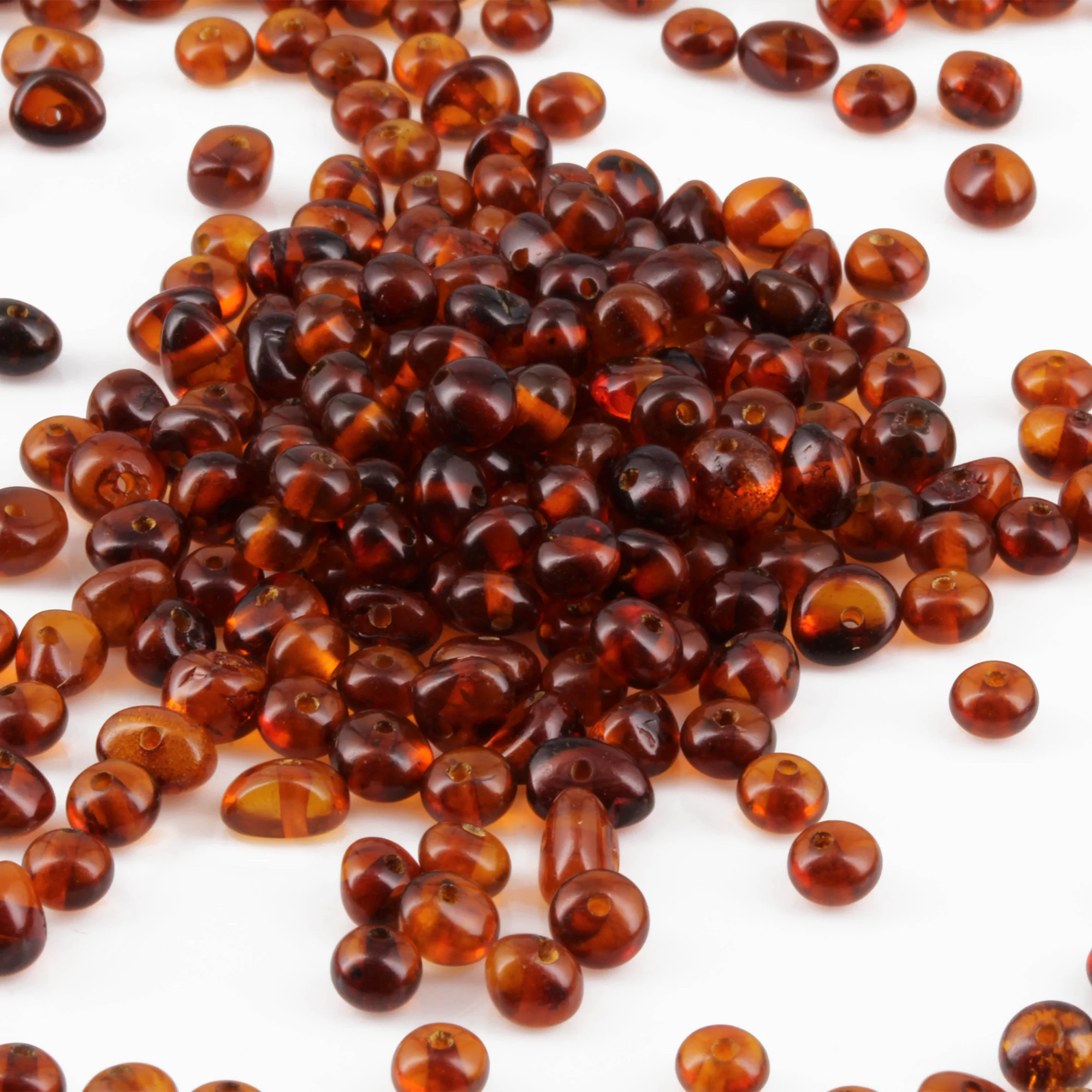 Baltic Amber Loose Beads - Cognac - Glossy Finish - Baroque 4mm - 100g Pack