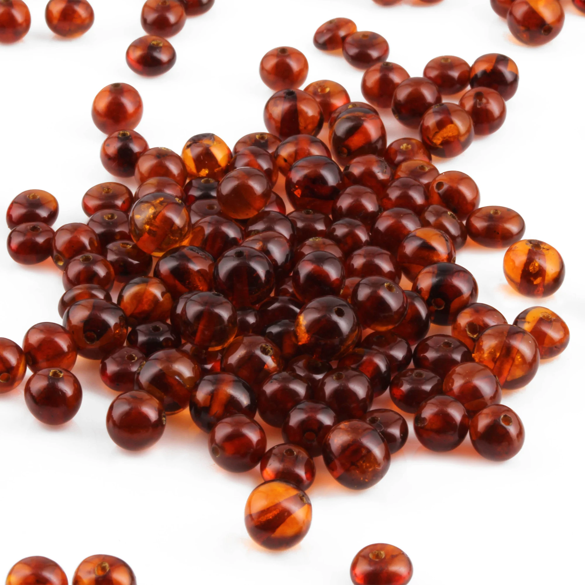 Baltic Amber Loose Beads - Cognac - Glossy Finish - Baroque 5-6mm - 100g Pack