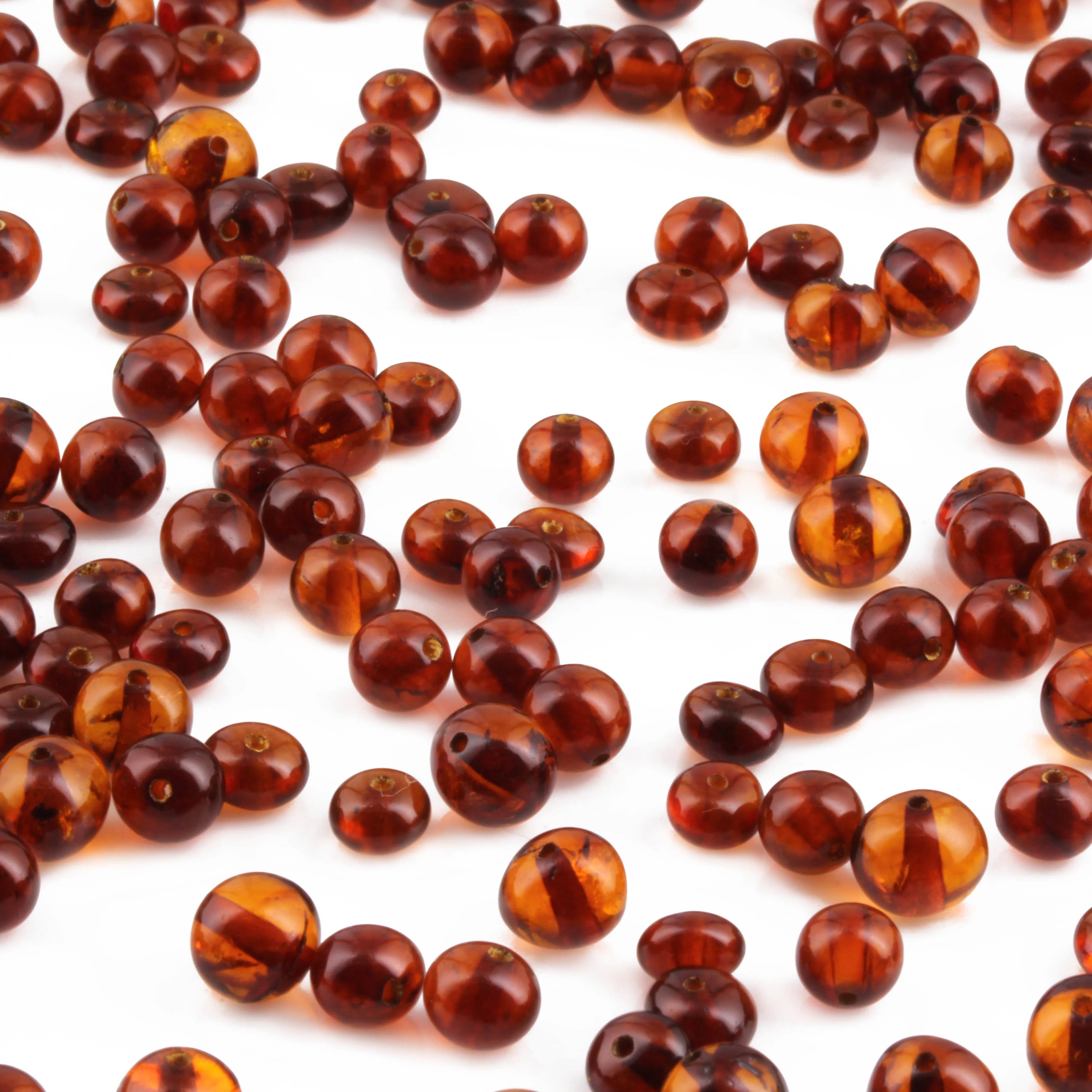Baltic Amber Loose Beads - Cognac - Glossy Finish - Baroque 5-6mm - 100g Pack