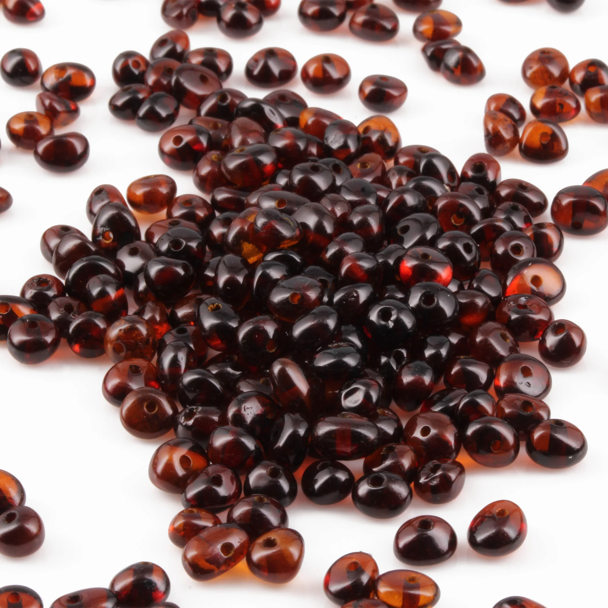Baltic Amber Loose Beads - Dark Cognac - Glossy Finish - Baroque 4mm - 100g Pack