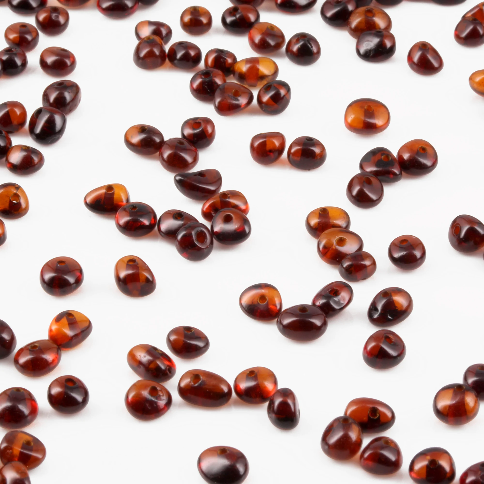 Baltic Amber Loose Beads - Dark Cognac - Glossy Finish - Baroque 4mm - 100g Pack
