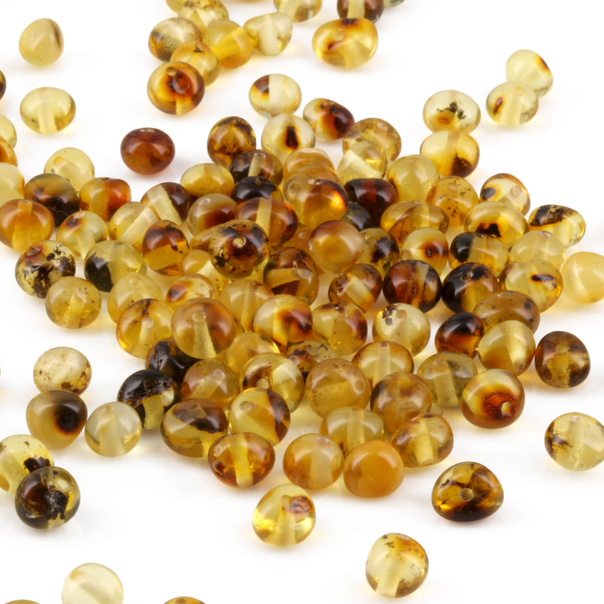 Baltic Amber Loose Beads - Green - Glossy Finish - Baroque 5mm - 100g Pack