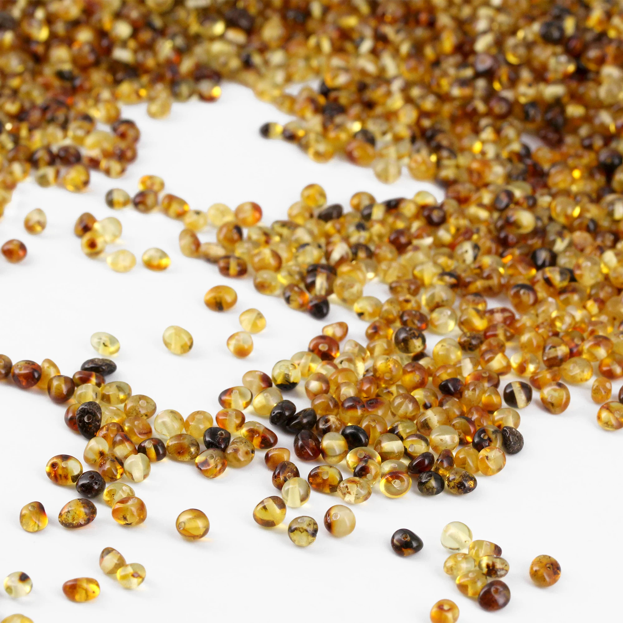 Baltic Amber Loose Beads - Green - Glossy Finish - Baroque 4mm - 100g Pack
