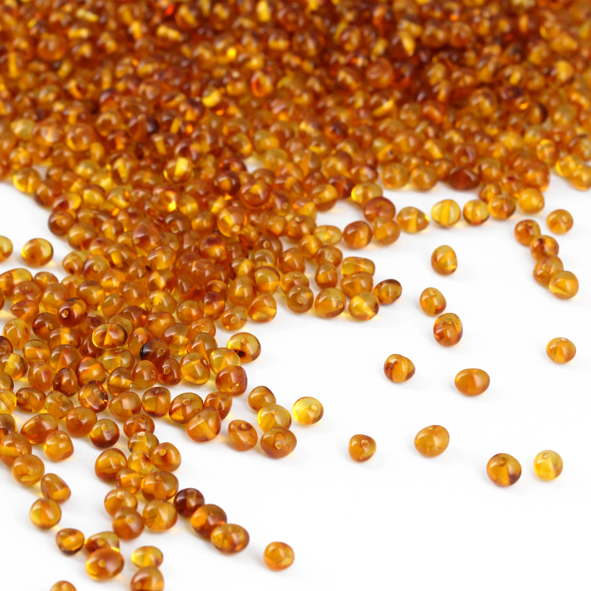 Baltic Amber Loose Beads - Light Cognac - Glossy Finish - Baroque 4mm - 100g Pack